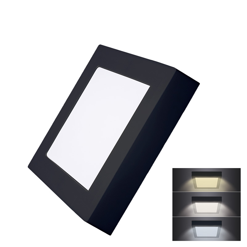 Levně Solight LED mini panel CCT, přisazený, 12W, 900lm, 3000K, 4000K, 6000K, čtvercový, černá barva