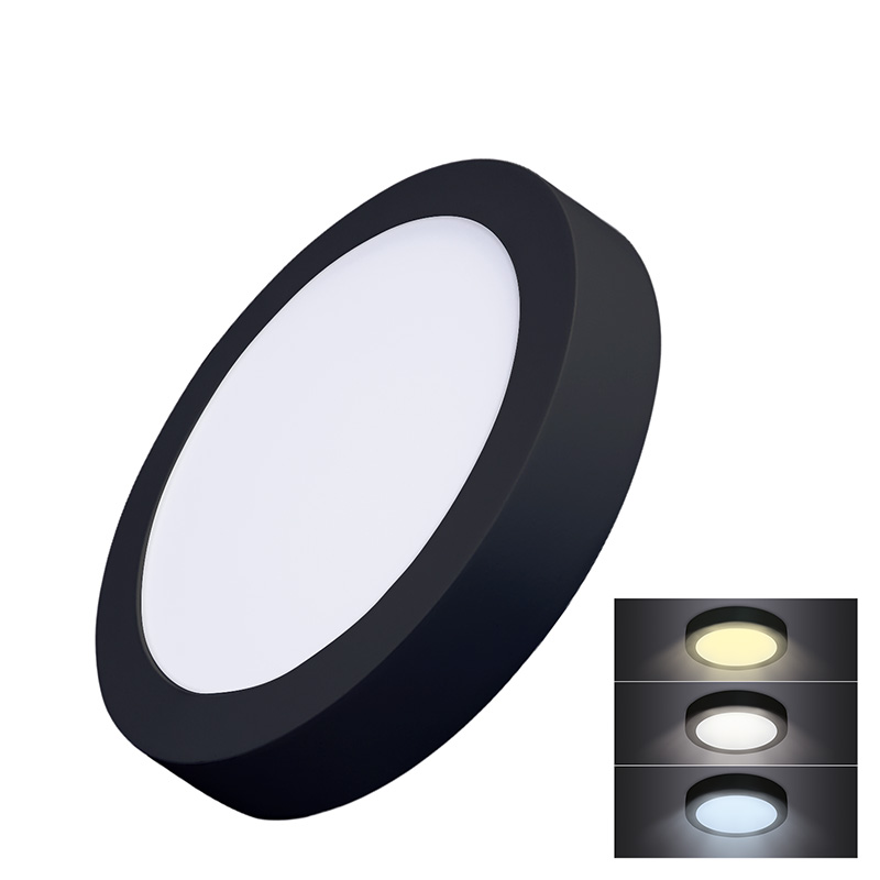 Levně Solight LED mini panel CCT, přisazený, 18W, 1530lm, 3000K, 4000K, 6000K, kulatý, černá barva