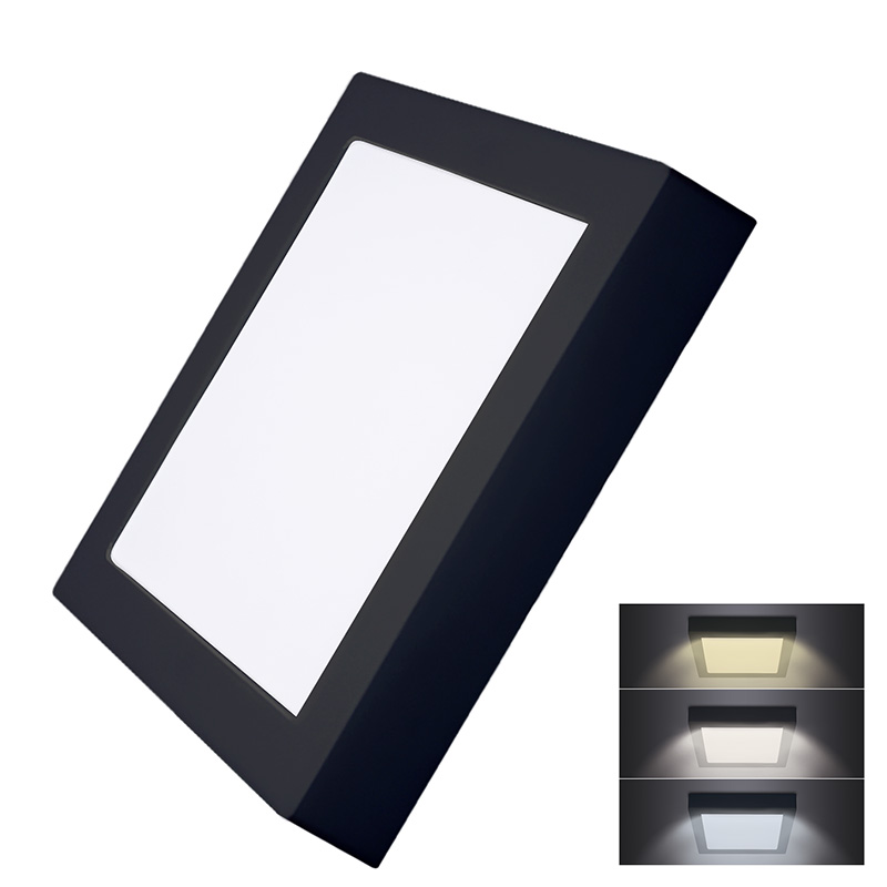 Levně Solight LED mini panel CCT, přisazený, 18W, 1530lm, 3000K, 4000K, 6000K, čtvercový, černá barva