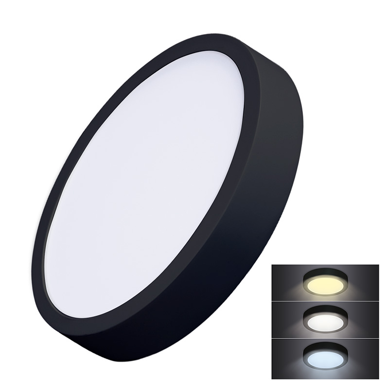 Levně Solight LED mini panel CCT, přisazený, 24W, 1800lm, 3000K, 4000K, 6000K, kulatý, černá barva