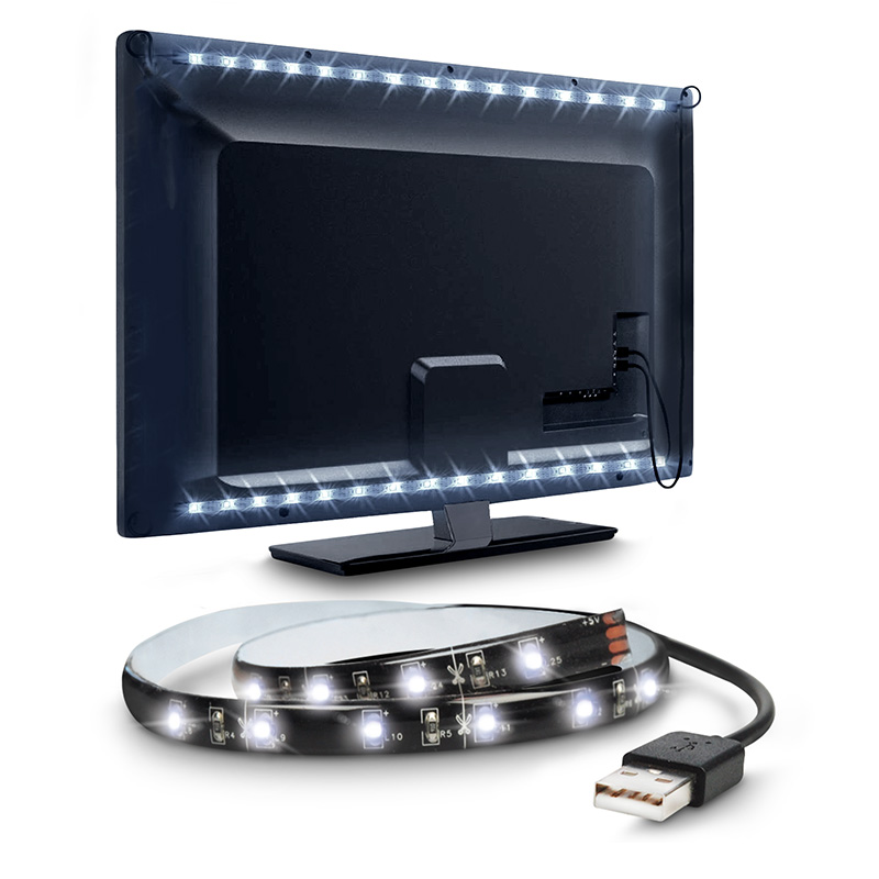 Solight LED pásek pro TV, 100cm, USB, vypínač, studená bílá