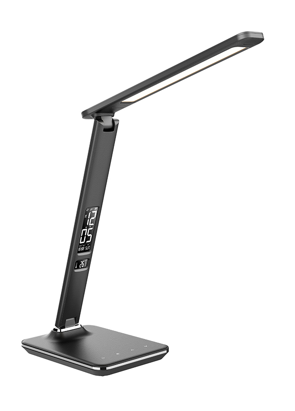 Levně Solight LED stolní lampička s displejem, 9W, volba teploty světla, kůže, černá