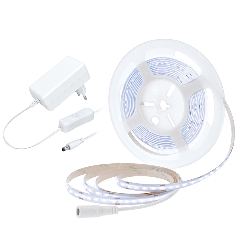 Levně Solight LED COB pásek, sada s adaptérem, vypínač, 5m, 8W/m, 800lm/m, studená bílá