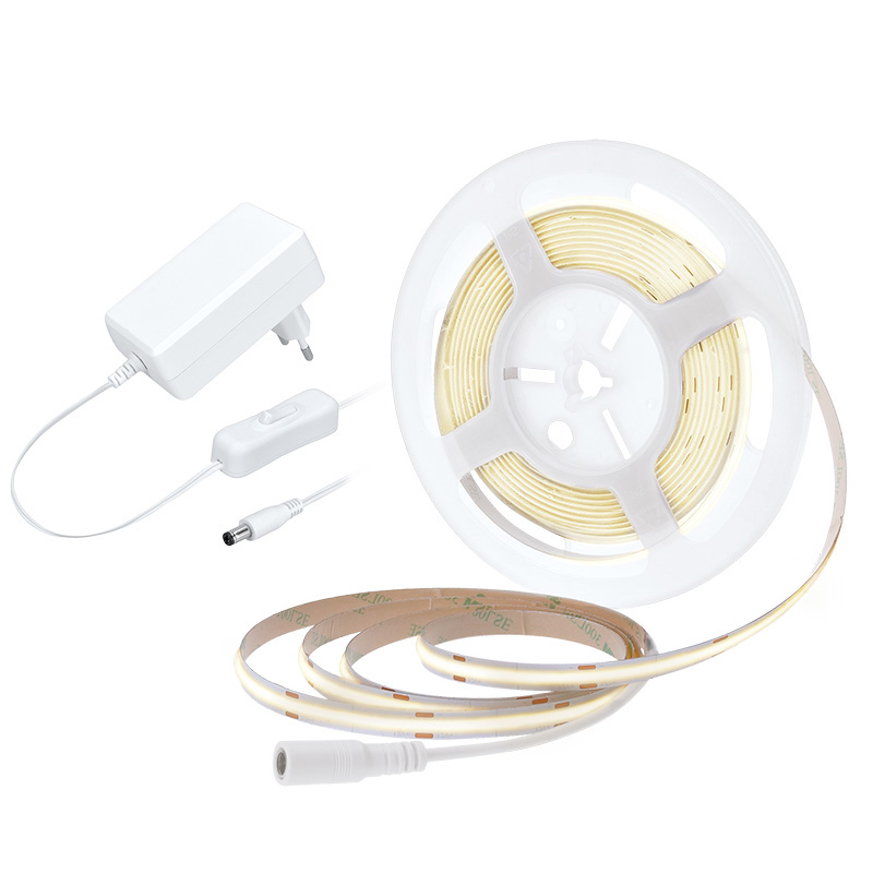 Levně Solight LED COB pásek, sada s adaptérem, vypínač, 5m, 8W/m, 800lm/m, neutrální bílá