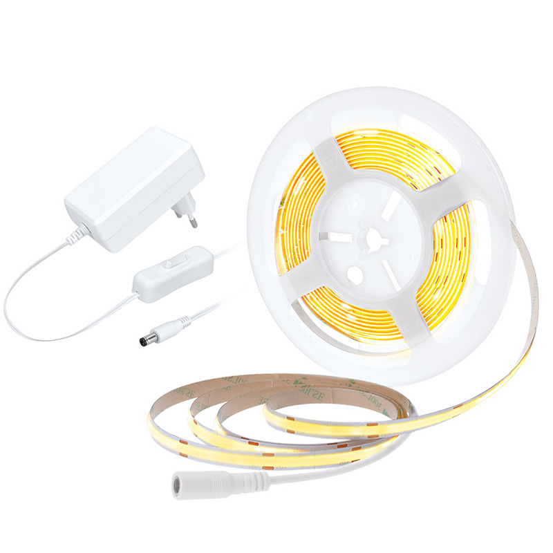 Levně Solight LED COB pásek, sada s adaptérem, vypínač, 5m, 8W/m, 800lm/m, teplá bílá