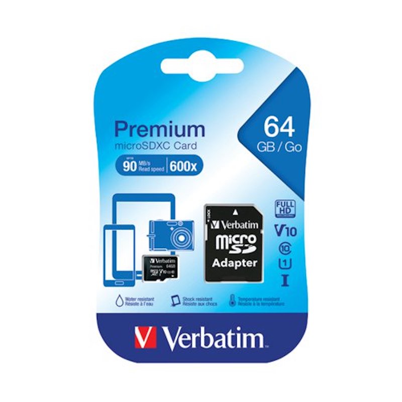 Verbatim Micro SDXC Card 64GB + adapter 90 MB/s