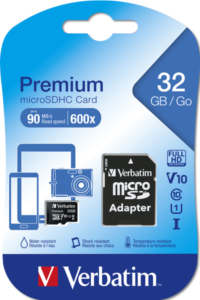 Verbatim Micro SDXC Card 32GB + adapter 90 MB/s