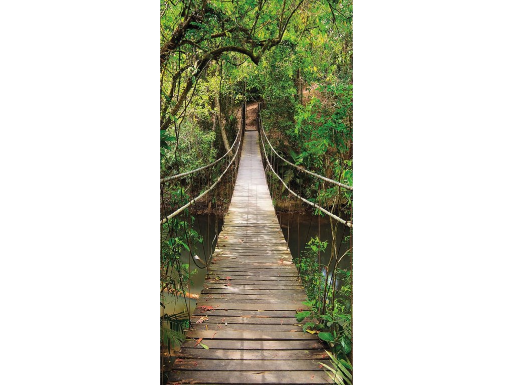 Fototapeta na dveře s motivem dřevěného mostu v džungli, rozměr 86 x 200 cm