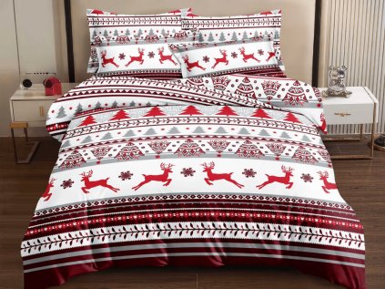 Povlečení z mikrovlákna JELEN A VLOČKA červené – zimní motiv pro útulný domov