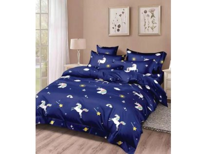 Bavlněné povlečení UNICORN BLUE modré s kouzelným motivem jednorožců