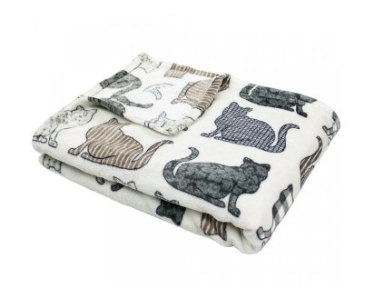 Mikroplyšová deka VZOROVANÉ KOČKY 150x200 cm krémová – pohodlná a stylová