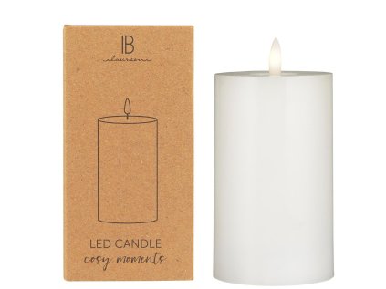 LED sloupová svíčka WARM FLAME SL 12,5 cm bílá s realistickým plamenem