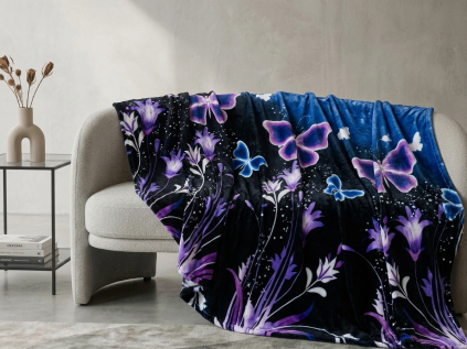 Mikroplyšová deka VIOLET BUTTERFLY tmavě modrá pro stylový interiér