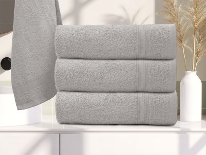 ELEGANZA ručnik 50x100 cm svijetlo sive boje s dekorativnim rubom, 100% pamuk