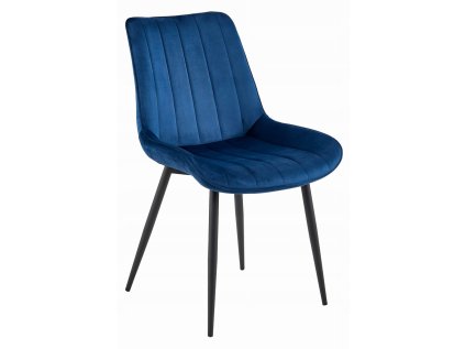 Modrá sametová židle SOSA s černými nohami, moderní design