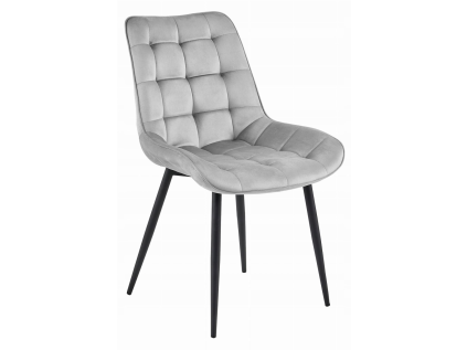 Světle šedá sametová židle BERA s černými nohami, elegantní design