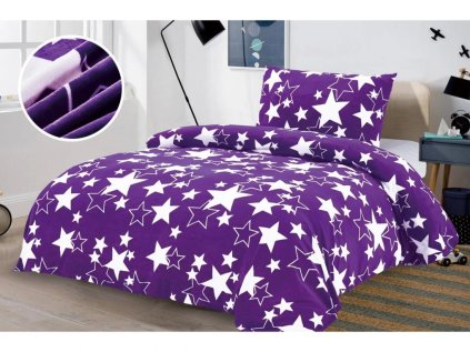 Stylové fialové povlečení mikroplyš STAR s hvězdným vzorem