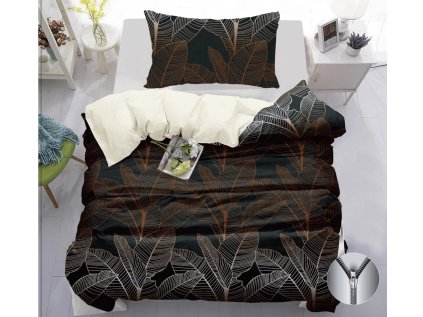 Elegantní bavlněné povlečení BETTY černé s listovým vzorem