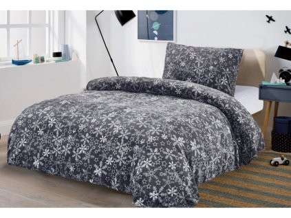Povlečení mikroplyš SNĚHOVÁ VLOČKA šedé s vánočním motivem vloček