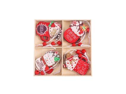 Vánoční sada dřevěných ozdob HOT DRINKS, 12 ks
