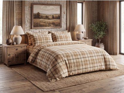 Mikroplyšové povlečení PLAID krémové