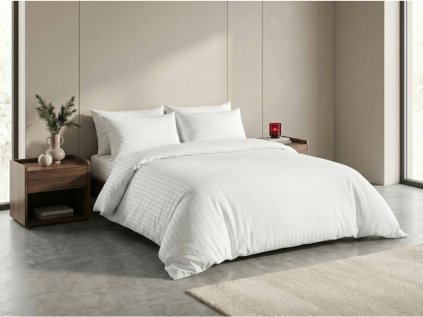 Bavlněné damaškové povlečení DAMARA bílé s jemným proužkem