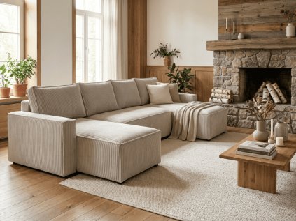 Svjetlobež kutna garnitura u obliku slova U SMART COSARO 295x140 cm