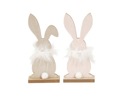 Stylový dřevěný zajíček FLUFFY BUNNY s ozdobným peřím – různé varianty