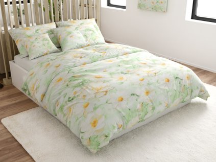 Povlečení z mikrovlákna SPRING MEADOW zelené s akvarelovými květy