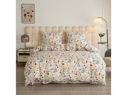Elegantní povlečení z mikrovlákna HERBALIS krémové s jemným květinovým vzorem