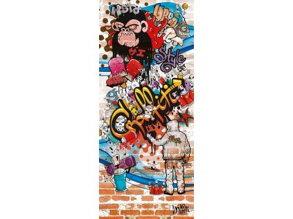 Fototapeta na dveře s graffiti motivem a postavičkou sprejera, ideální do moderního nebo studentského interiéru