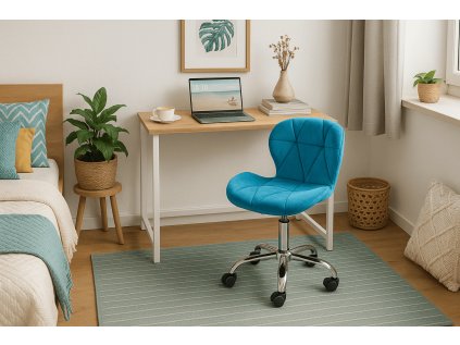 Set za ured – sklopivi radni stol ZARIMO 80×40 cm bijeli + uredska stolica AVOLA VELVET plava