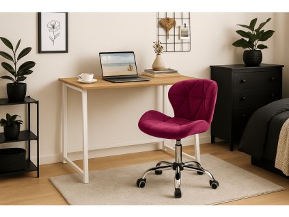 Set za ured – sklopivi radni stol ZARIMO 80×40 cm bijeli + uredska stolica AVOLA VELVET vinska crvena