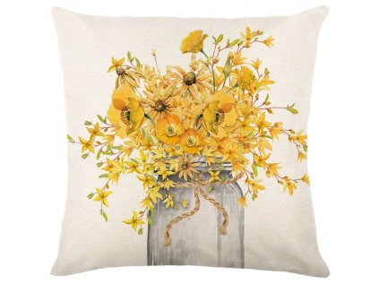 Lněný povlak na polštář BLOSSURA krémový 45x45 cm s květinami