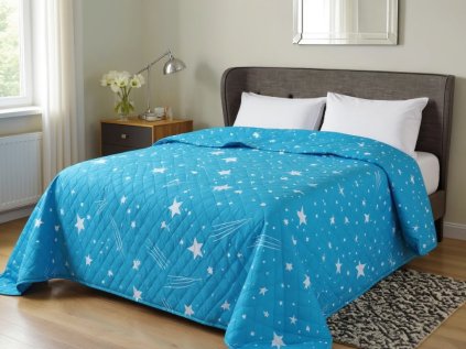 Prekrivač za krevet s uzorkom NOĆNO NEBO HEXAGON, tirkizni