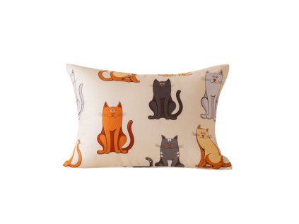 Povlak na polštář z mikrovlákna COLORED CATS 70x90 cm krémový s motivem koček