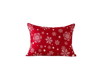 Povlak na polštář z mikrovlákna SNOWFALL 70x90 cm červený se sněhovými vločkami