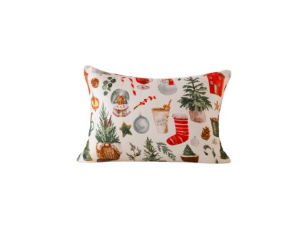 Bílý povlak FESTIVE MAGIC 70x90 cm z mikrovlákna s motivem stromků a ozdob
