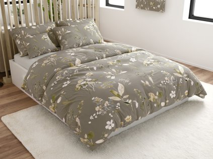 Povlečení z mikrovlákna MOLIRI šedohnědé s květinovým vzorem