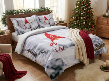 Posteljina od mikrosatena WINTER GNOME siva + jastučnica 45 x 45 cm gratis