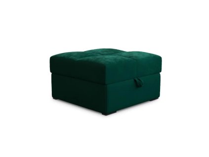 kronos 19Moderní taburet s úložným prostorem v tmavě zelené – skvěle ladí s dřevem a kovovými prvky.