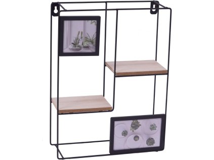 Černá nástěnná police s fotorámečky KIVORA 40x30 cm do moderního interiéru