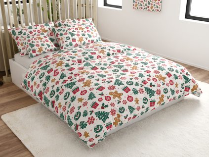 Bavlněné povlečení MERRY MOOD bílé s vánočním motivem