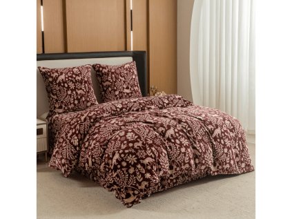 Hřejivé mikroplyšové povlečení FOREST ANIMALS hnědé s lesním motivem