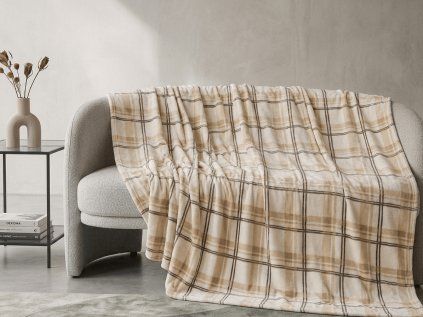87501 8 mikroplysova deka plaid kremova