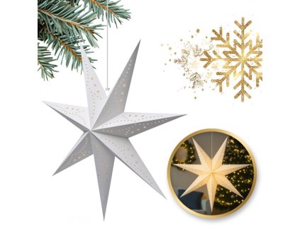 Vánoční papírová hvězda sedmicípá STARION 60 cm bílá s jemným vzorem