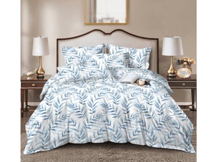 KOVENDI modro-bílé povlečení – příjemné mikrovlákno s dekorem listů