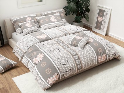 Romantické bavlněné povlečení HEART RETRO BLEND šedé se srdíčky