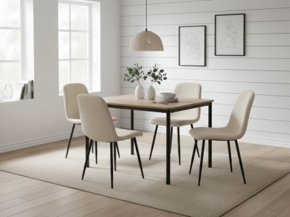 Jídelní stůl CITY dub artisan a 4 židle RIFT krémové s černými nohami