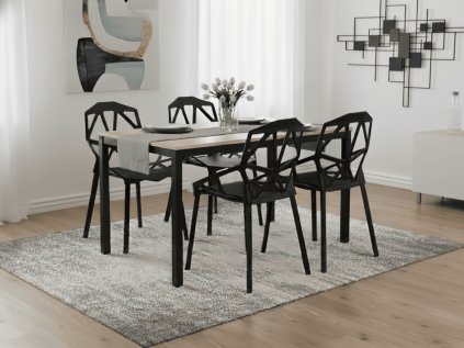 Jídelní stůl TESSA 120x60 a černé plastové židle ESSEN – moderní set